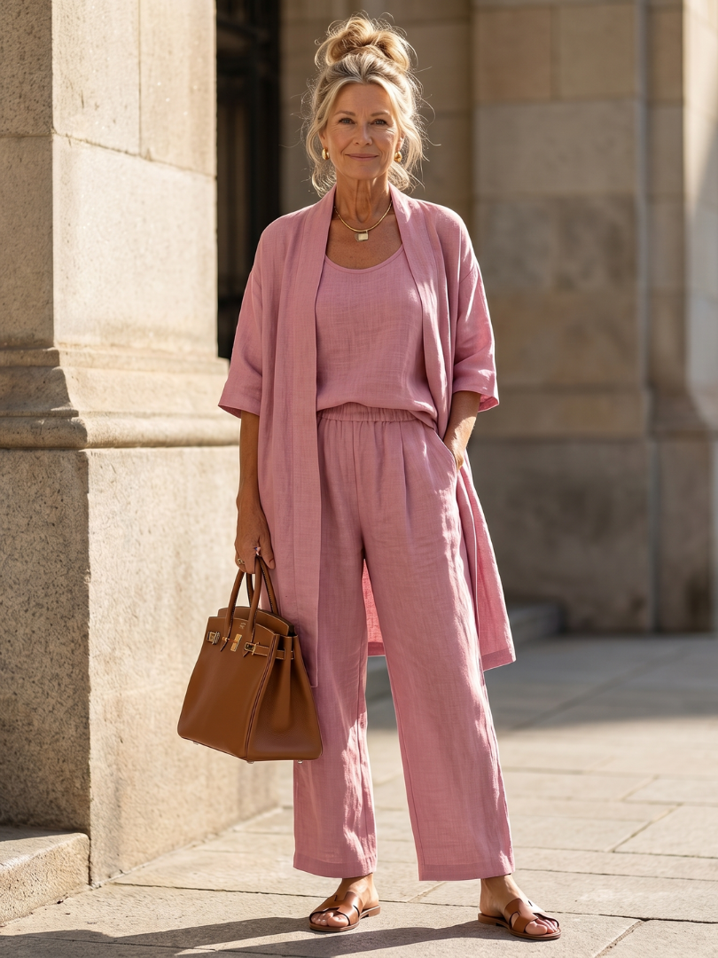 Yael | Three Piece Relaxed Top Pant Set – Pink | The Bellemont Sisters Australia