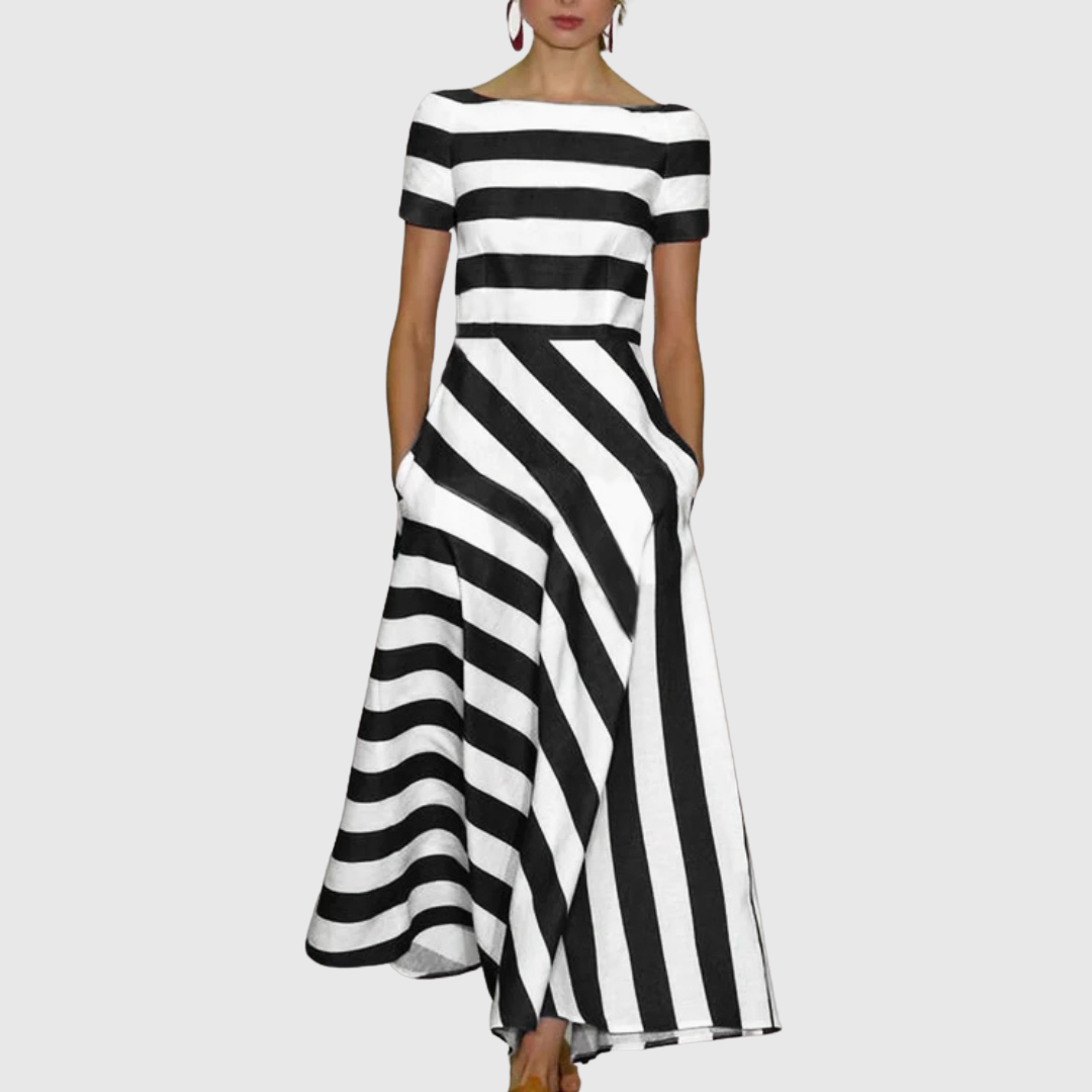 Delora | Light & Fluid Stripe Dress – Black | The Bellemont Sisters Australia