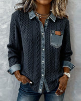 Long-Sleeve Shirt with Denim Patchwork – Dark Blue | The Bellemont Sisters Australia