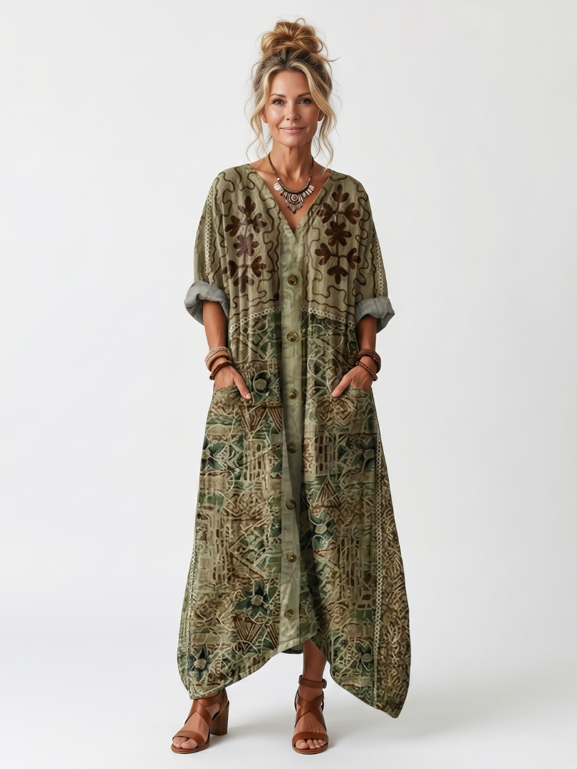 Aleta | Button Front Oversized Pocket Midi Dress – Green | The Bellemont Sisters Australia