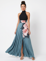 Olympas™ Halter Bodice Floral Skirt Maxi Dress | The Bellemont Sisters Australia