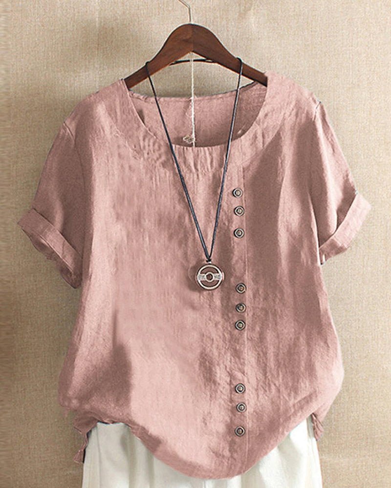 Ella | Women’s Casual Button Detail Linen Blouse – Pink | The Bellemont Sisters Australia