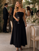 Zelene | Strapless Ruched Bodice Midi Dress – Black | The Bellemont Sisters Australia