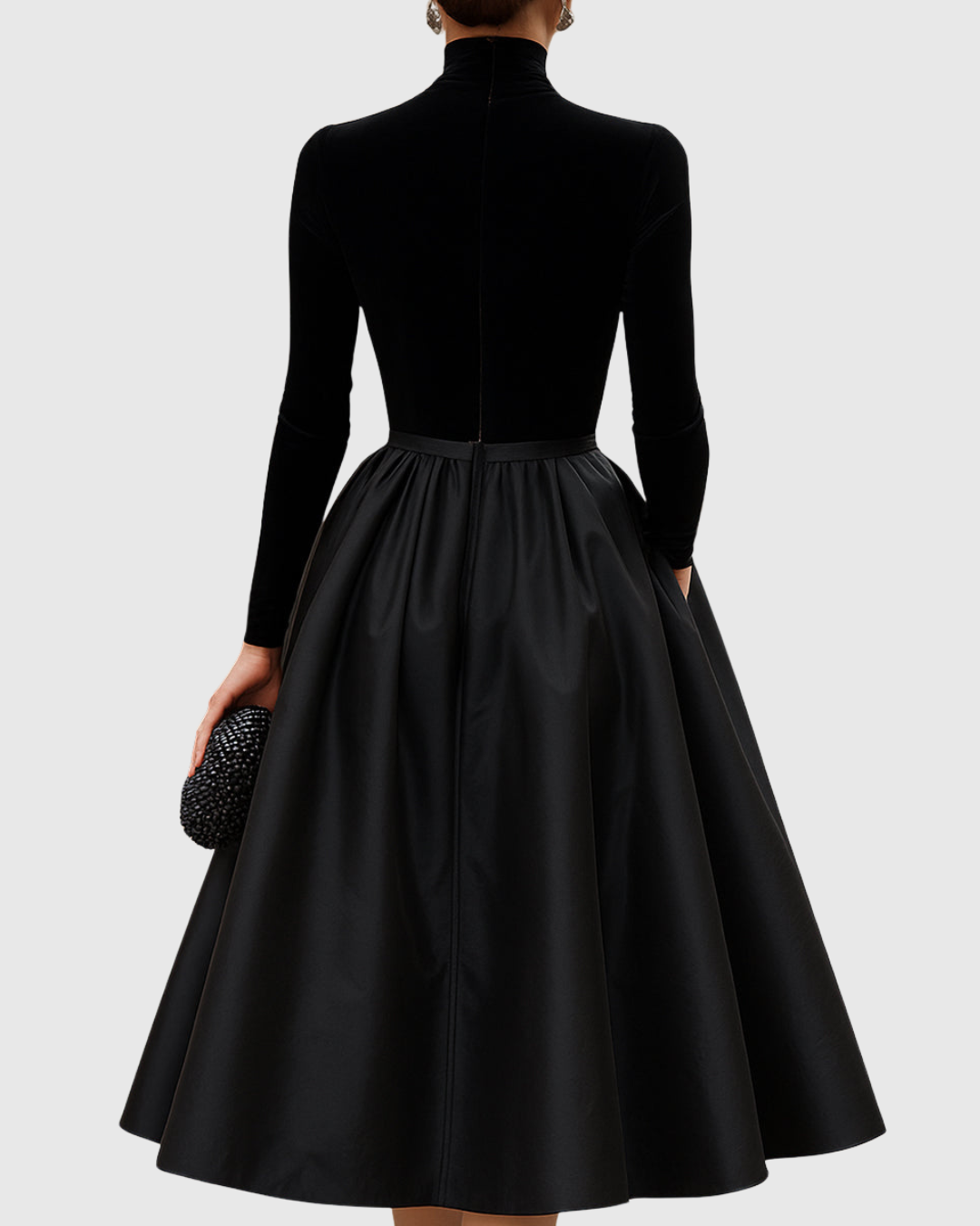 Aradia | Elegant Black Velvet And Satin Midi Dress | The Bellemont Sisters Australia