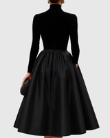 Aradia | Elegant Black Velvet And Satin Midi Dress | The Bellemont Sisters Australia
