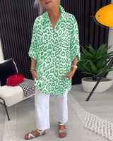 Isobel™ Elegant Leopard Printed Collar Blouse – Green | The Bellemont Sisters Australia