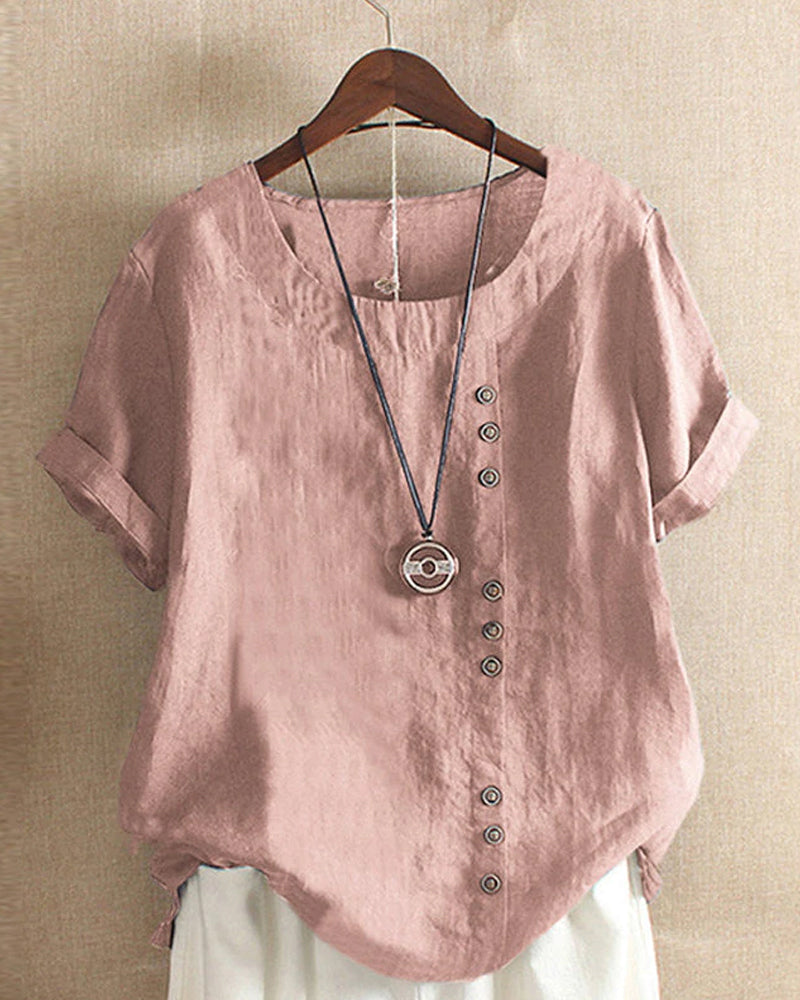 Beatrice | Women Button Detail Casual Short Sleeve Blouse – Pink | The Bellemont Sisters Australia