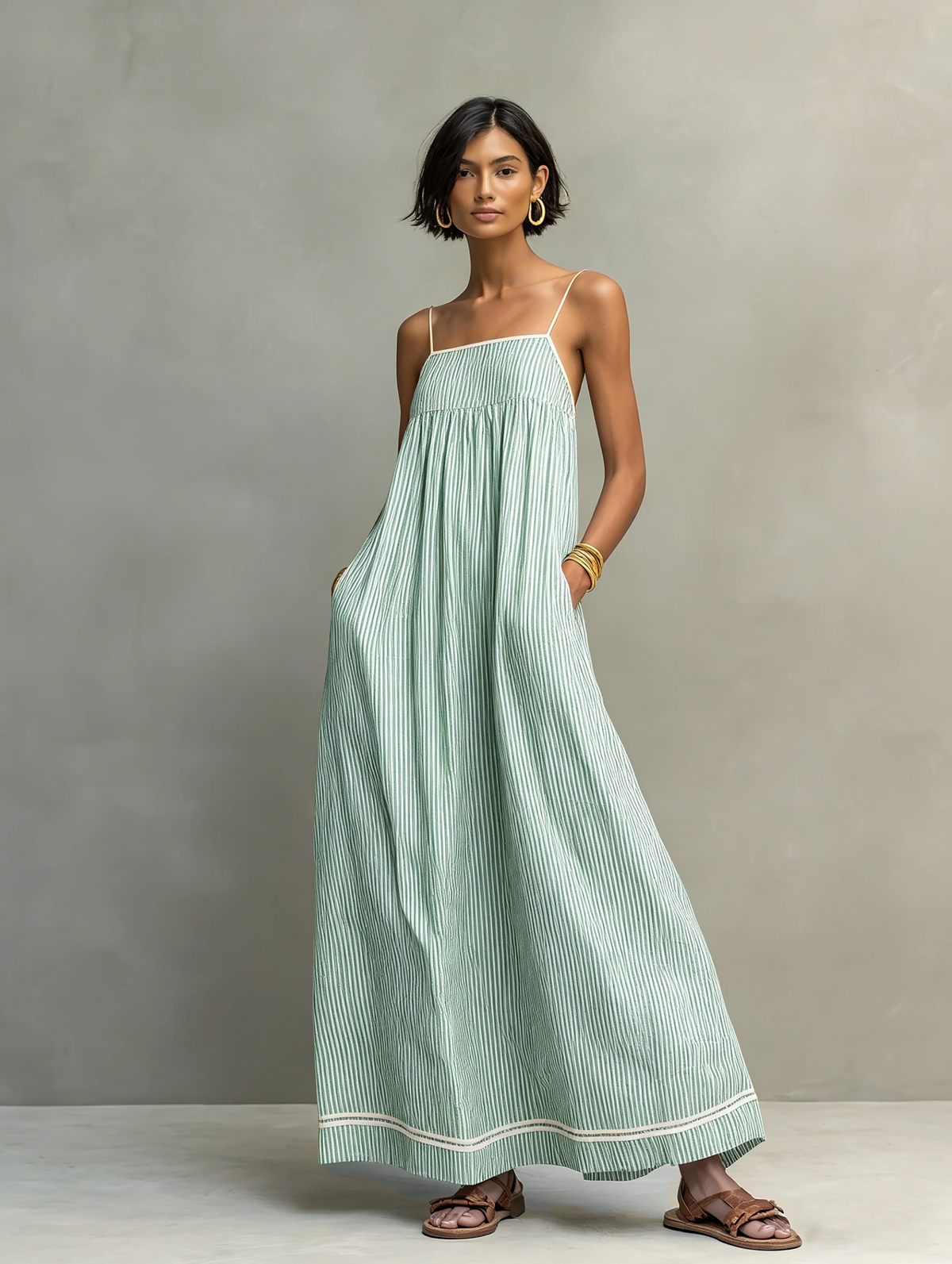 Women's Minimalist Striped Maxi Dress – Green | The Bellemont Sisters Australia