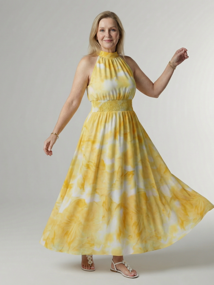 Sylin | Gathered Halter Midi Dress – Yellow | The Bellemont Sisters Australia
