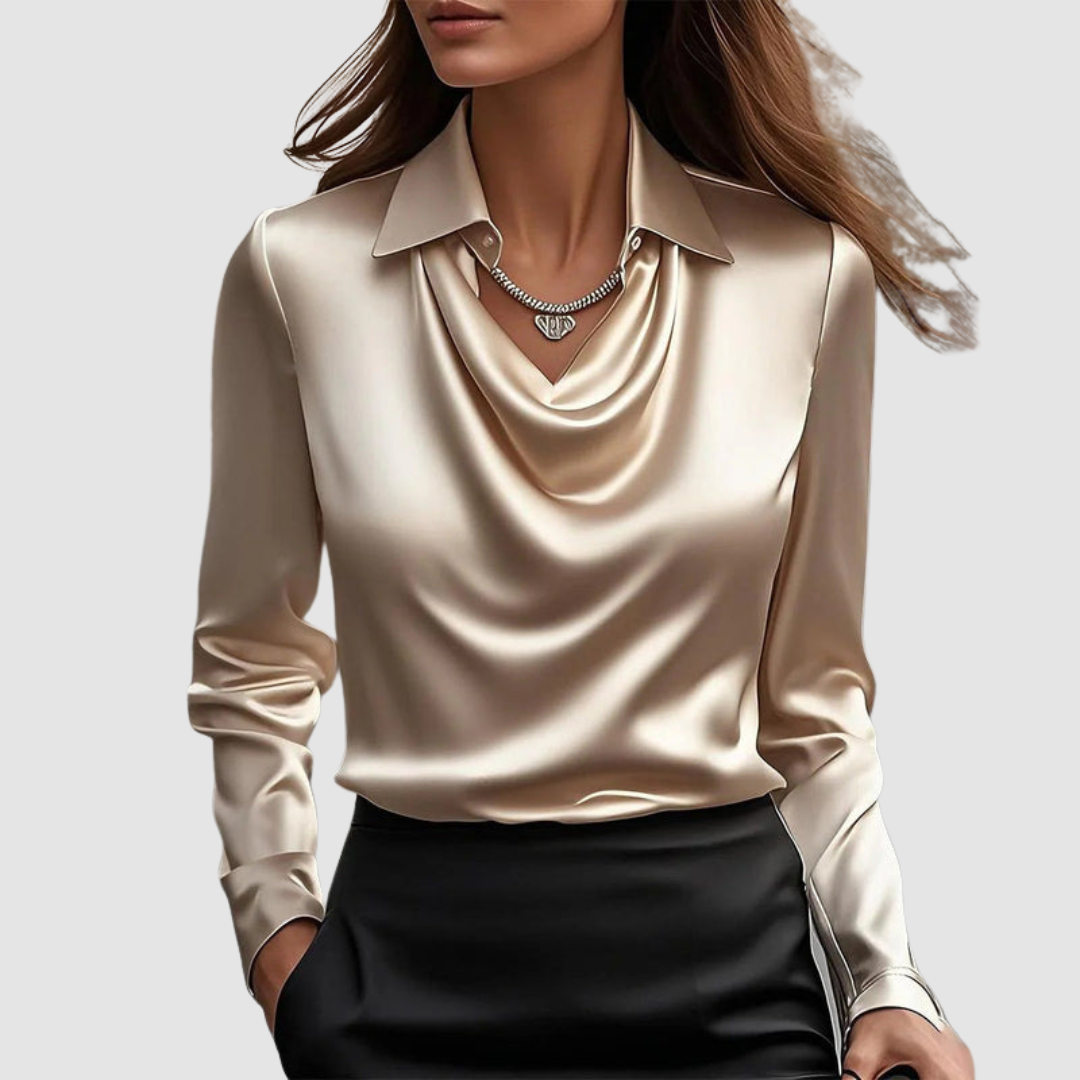 Celestine™ Elegant Satin Blouse – Beige | The Bellemont Sisters Australia