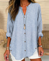 Isabella | Women’s Relaed Striped Button Blouse – Blue | The Bellemont Sisters Australia
