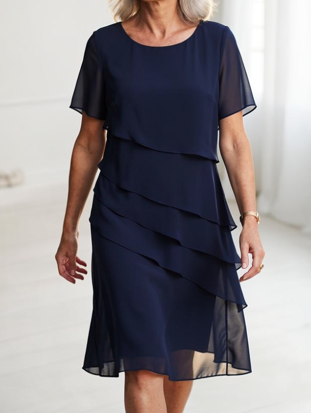 Linda | Elegant Comfort Ruffle Dress – Navy Blue | The Bellemont Sisters Australia