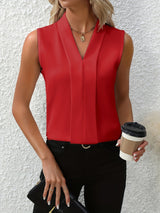 Beatrice | Women's Sleeveless Pleated V-Neck Blouse – Red | The Bellemont Sisters Australia
