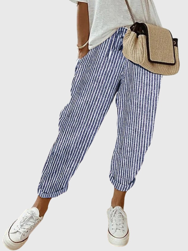 Reina | Elegant Women's Pants – Blue (Striped) | The Bellemont Sisters Australia