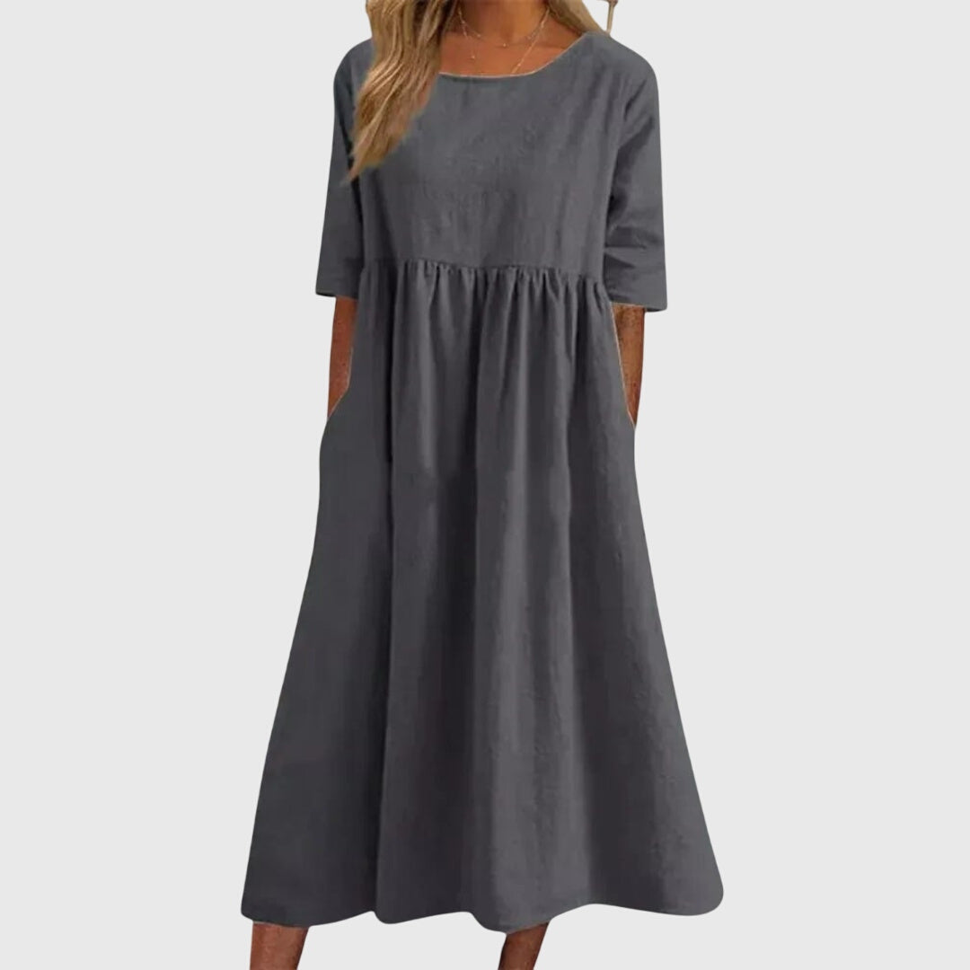 Haisley | Elegant Short-Sleeved Dress – Gray | The Bellemont Sisters Australia
