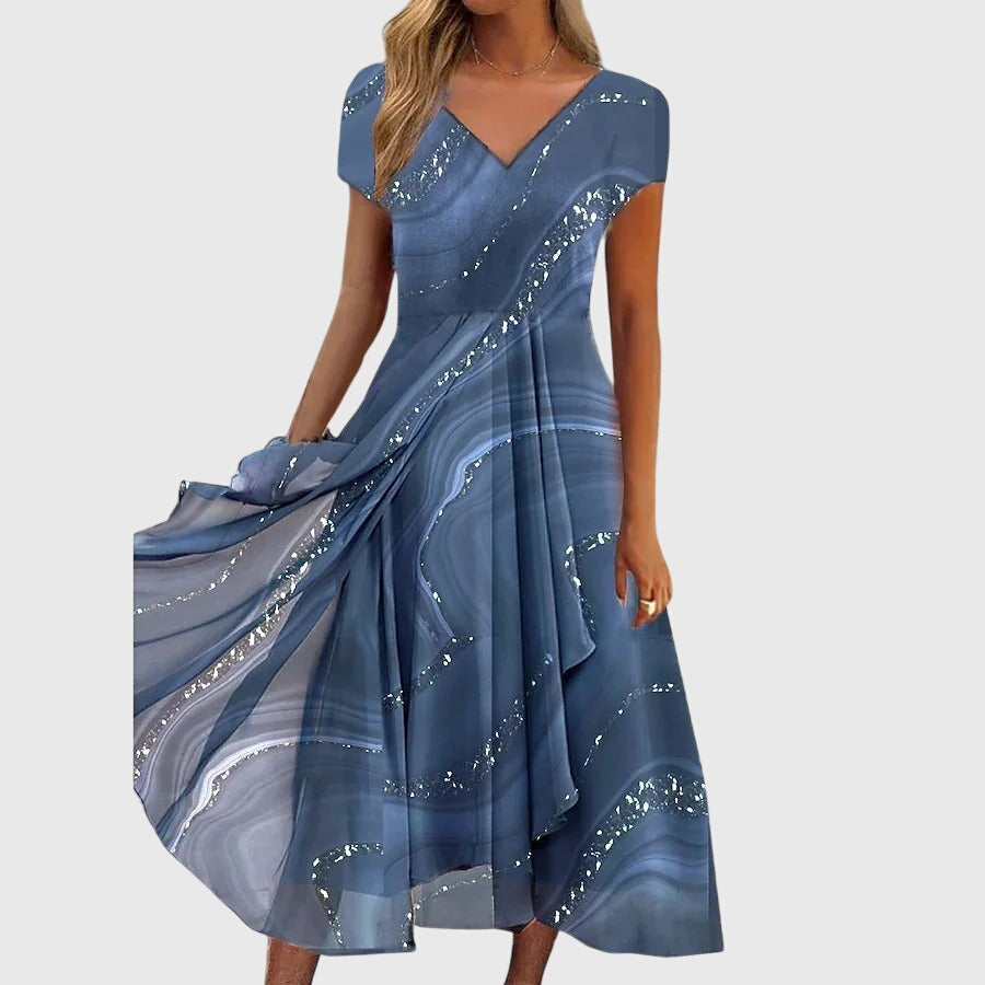 Aubrielle | Flowing Midi Dress – Blue | The Bellemont Sisters Australia
