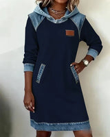 Lunariae – Casual Contrast Hoodie Dress – Navy Blue | The Bellemont Sisters Australia