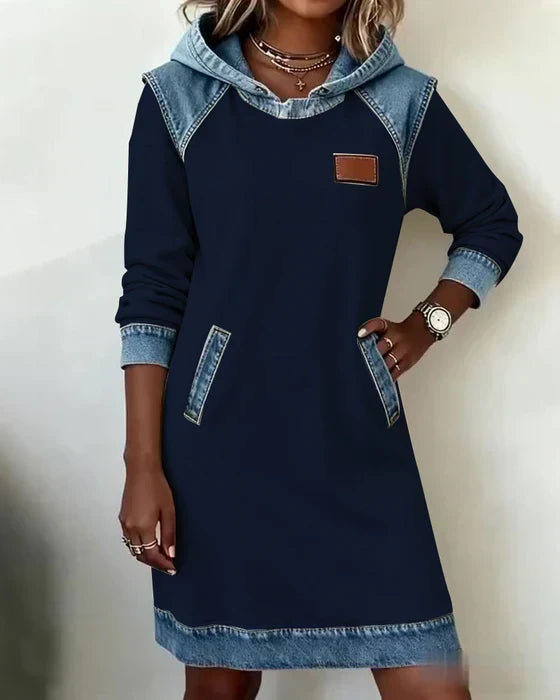 Lunariae – Casual Contrast Hoodie Dress – Navy Blue | The Bellemont Sisters Australia