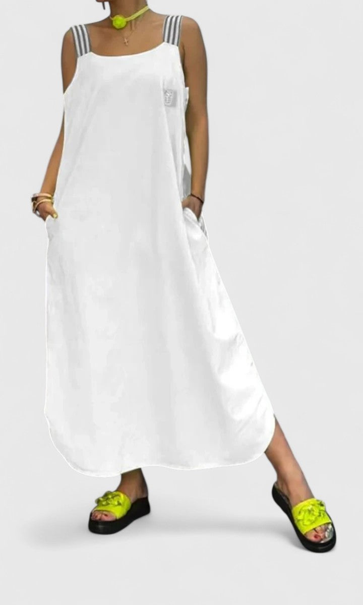 Pandora | Elegant Suspender Dress – White | The Bellemont Sisters Australia