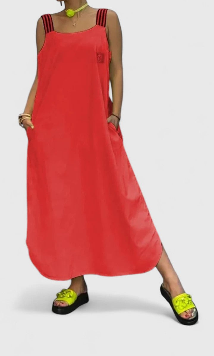 Pandora | Elegant Suspender Dress – Red | The Bellemont Sisters Australia