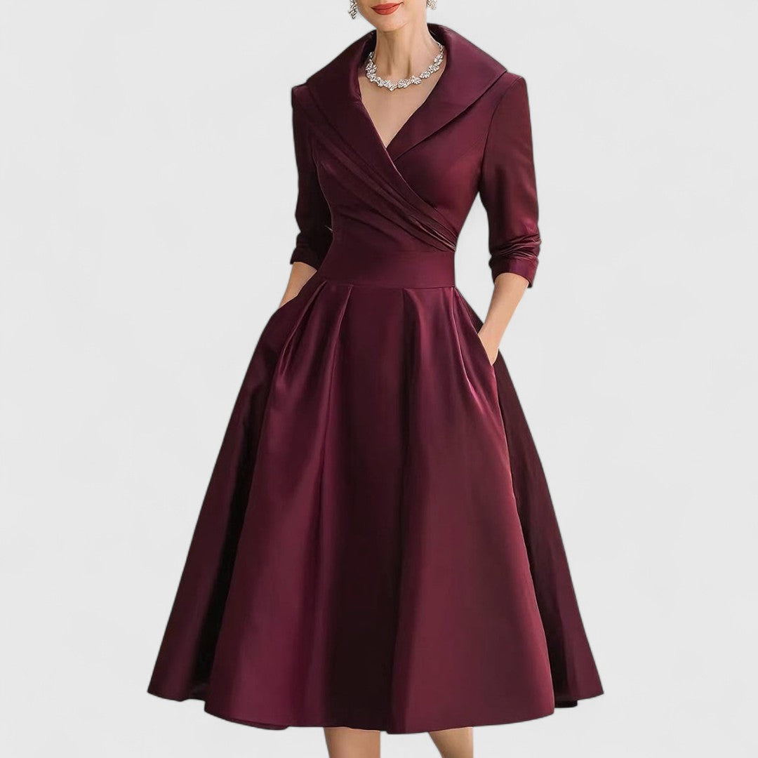 Marley Quinn | Elegant Midi Dress – Deep Red | The Bellemont Sisters Australia