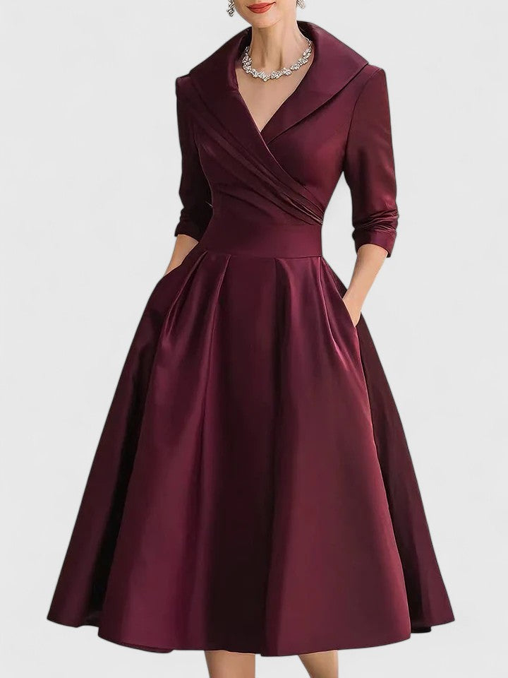 Yan | Elegant Midi Dress – Burgundy | The Bellemont Sisters Australia