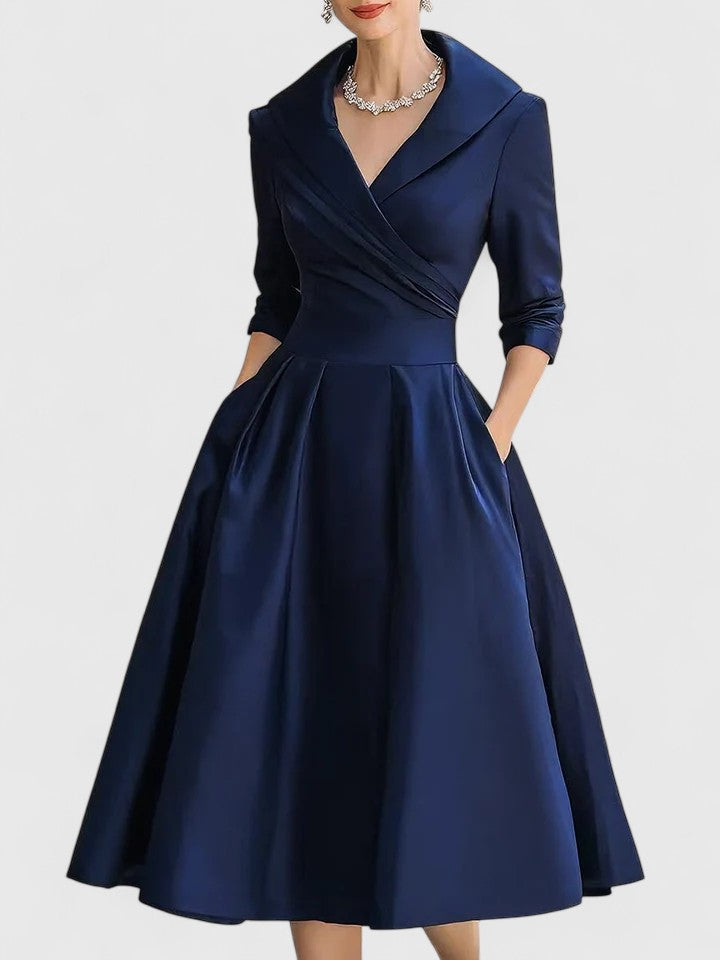 Yan | Elegant Midi Dress – Navy | The Bellemont Sisters Australia