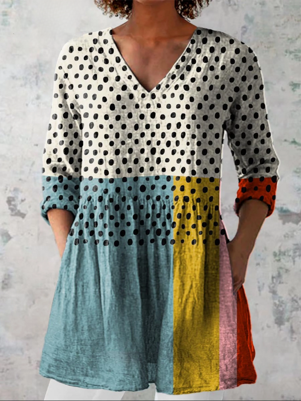 Valerie | Long Blouse with V-Neck – Multicolor | The Bellemont Sisters Australia