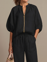 Natalia | Zip Front Blouson Top Wide Leg Set | The Bellemont Sisters Australia