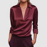 Astrid™ Elegant Satin Blouse – Burgundy | The Bellemont Sisters Australia