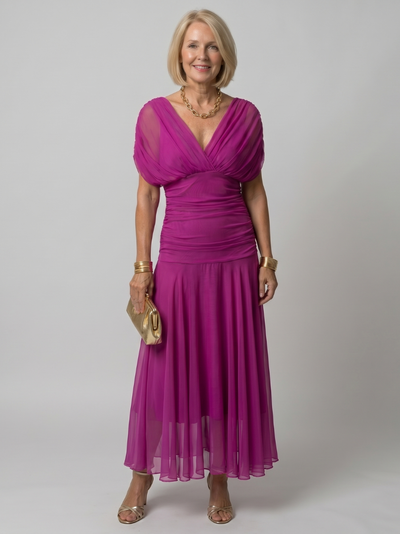 Calen™ Off Shoulder Flow Midi Dress – Rose gold | The Bellemont Sisters Australia