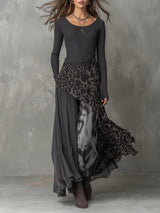 Martina - Long bohemian-style dress with leopard print – Grey (HOT SALE🔥) | The Bellemont Sisters Australia