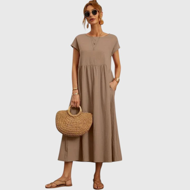 Fenella | Comfortable Midi Dress – Khaki | The Bellemont Sisters Australia