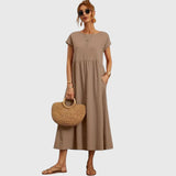 Fenella | Comfortable Midi Dress – Khaki | The Bellemont Sisters Australia