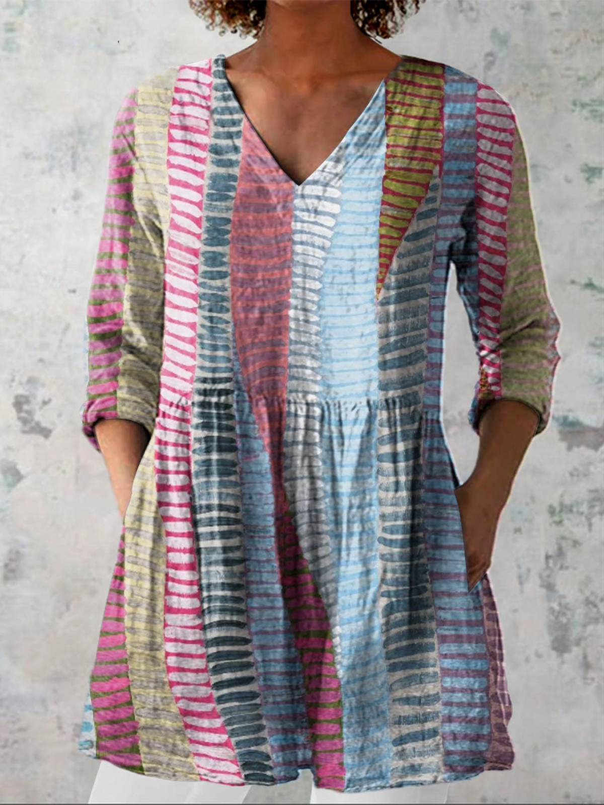 Anais | Long Blouse with V-Neck – Multicolor | The Bellemont Sisters Australia