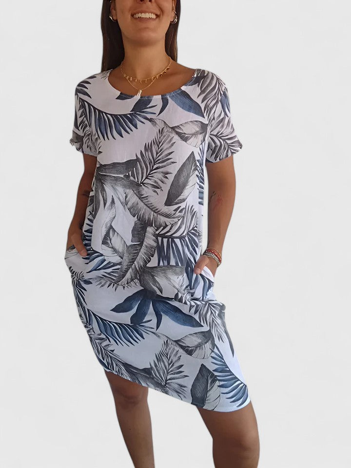 Vianna | Comfortable Summer Dress – White and Blue | The Bellemont Sisters Australia