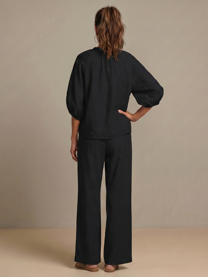 Natalia | Zip Front Blouson Top Wide Leg Set | The Bellemont Sisters Australia