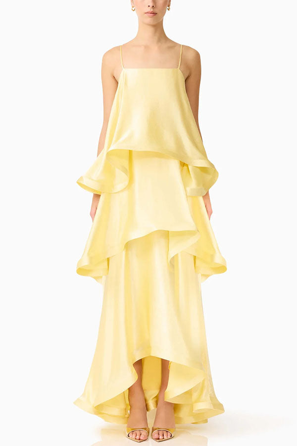 Mia | Women's Elegant Satin Open Back Maxi Dress – Yellow | The Bellemont Sisters Australia