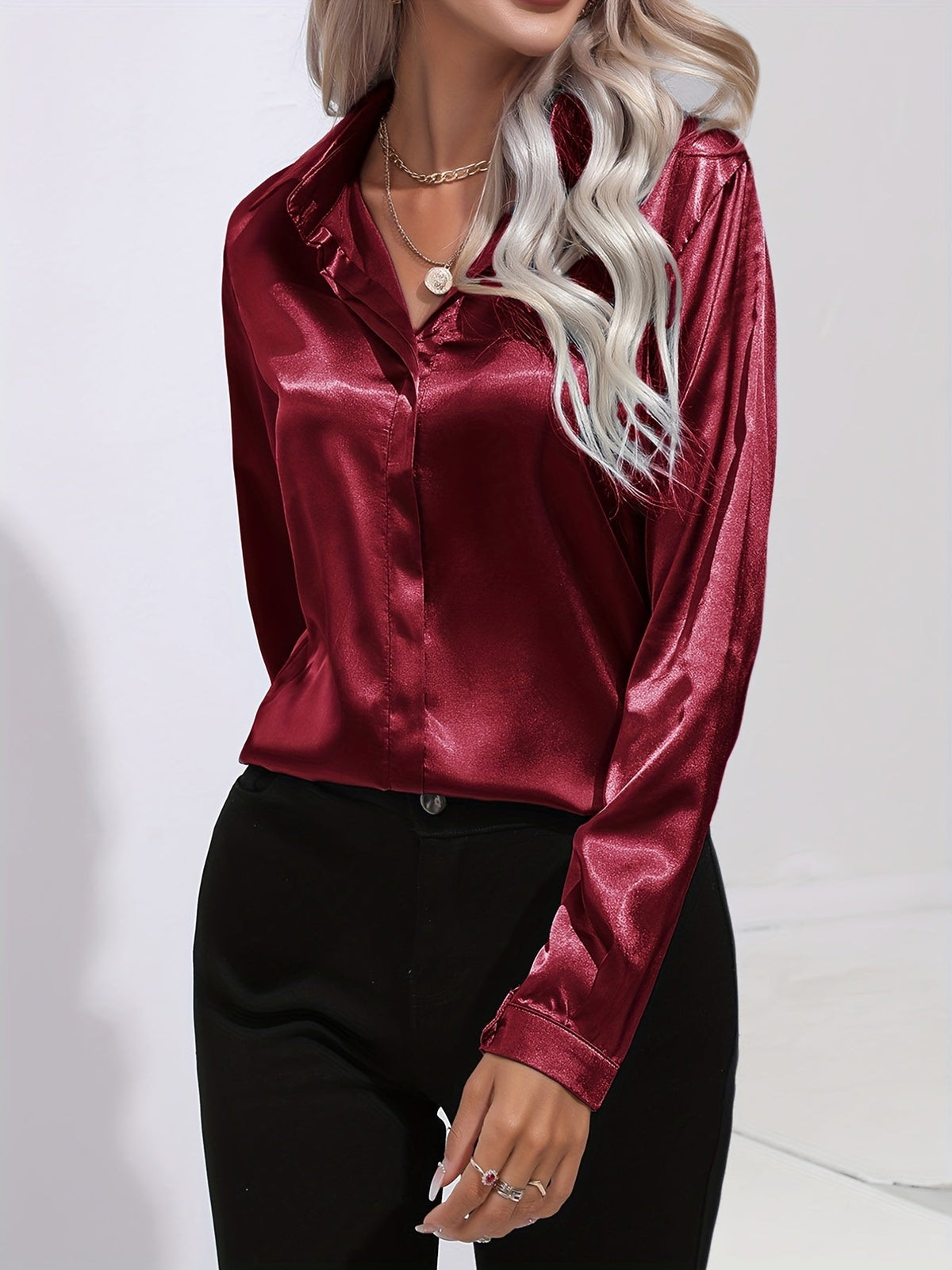 Sarah | Women’s Button Down Long Sleeve Satin Blouses | The Bellemont Sisters Australia