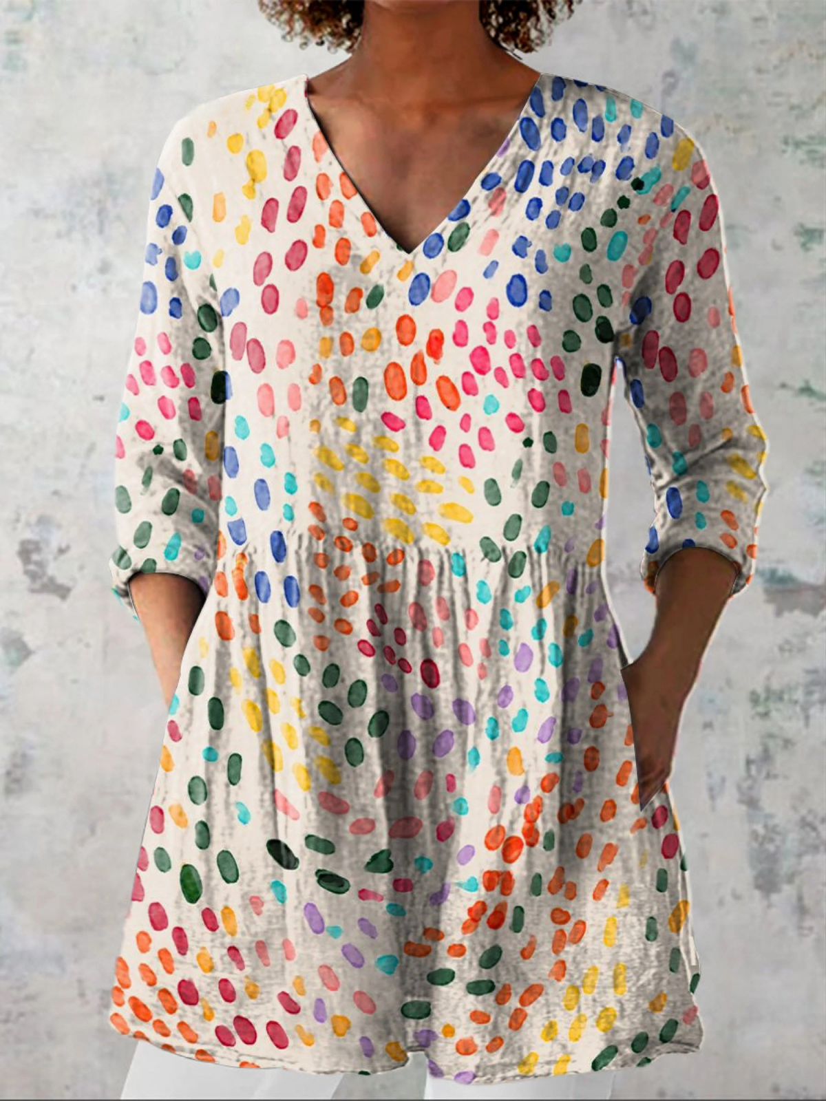 Pauline | Long Blouse with V-Neck – Multicolor | The Bellemont Sisters Australia