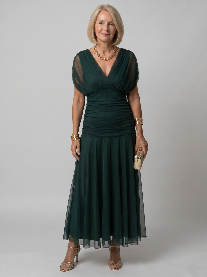 Calen™ Off Shoulder Flow Midi Dress – Green | The Bellemont Sisters Australia