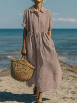 Breathable Cotton Dress Loose Fit Elegant Comfort – Old Rose | The Bellemont Sisters Australia