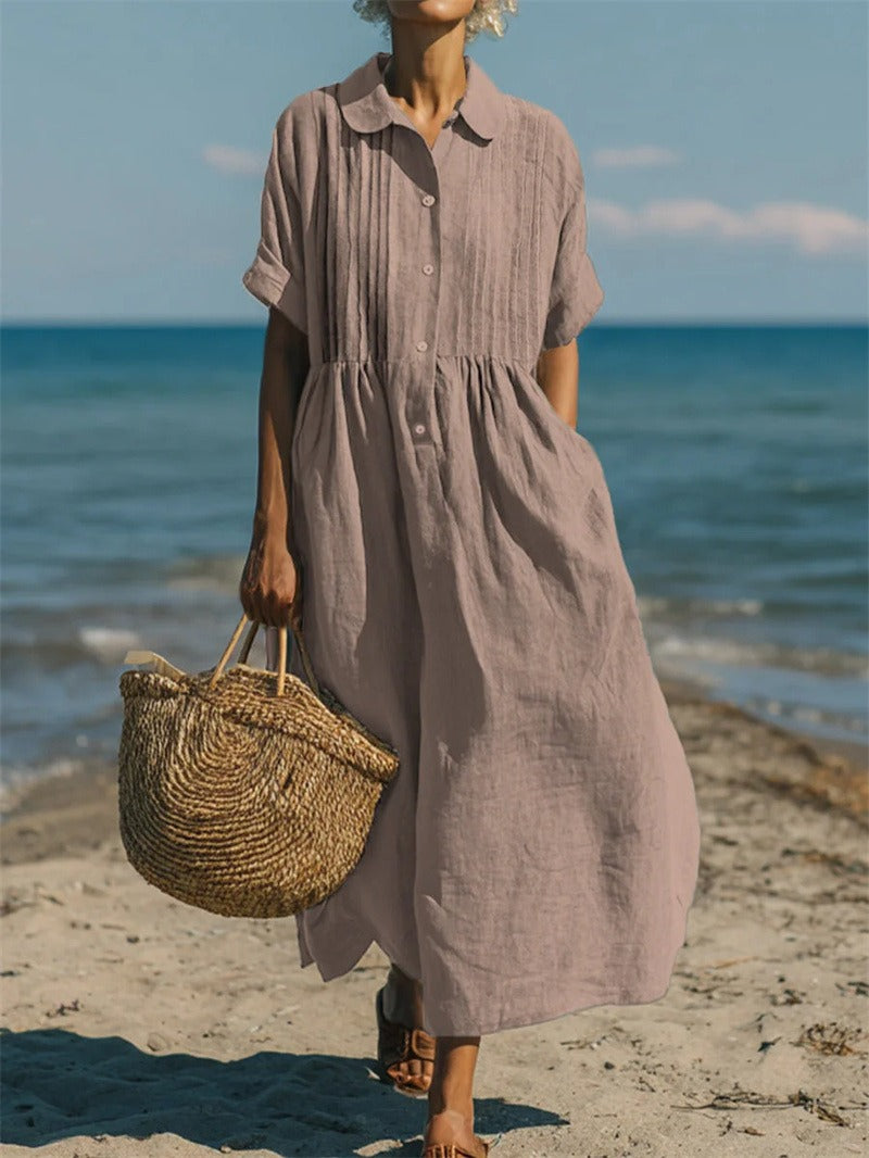 Breathable Cotton Dress Loose Fit Elegant Comfort – Old Rose | The Bellemont Sisters Australia