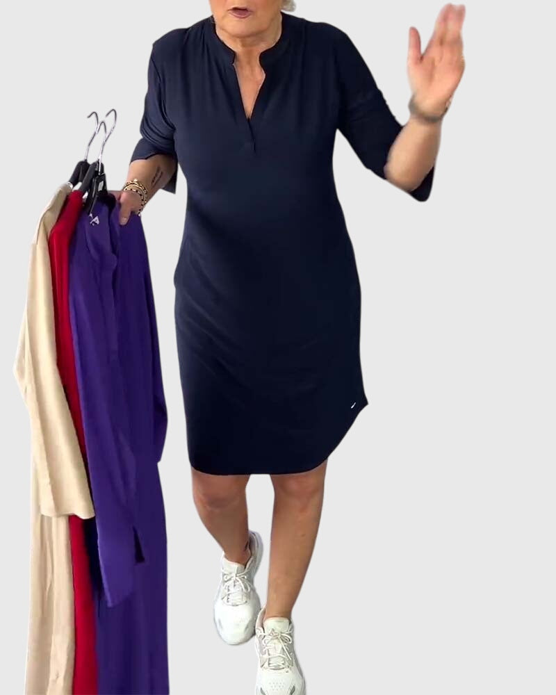 Katherine | Solid V-Neck Dress | The Bellemont Sisters Australia