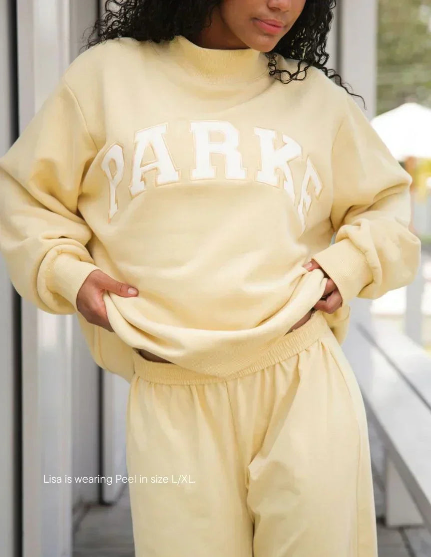 Varsity Sweatshirts and Hoodies – Pastel Yellow with White Letters | The Bellemont Sisters Australia