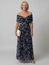 Calen™ Off Shoulder Flow Midi Dress – Navy Blue | The Bellemont Sisters Australia