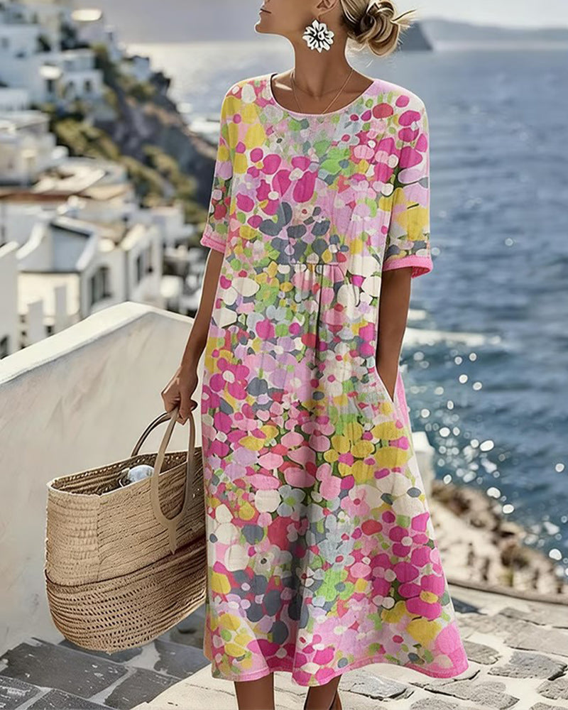 ELENA™ - ELEGANT FLORAL SUMMER MIDI DRESS – Pink (Almost Sold Out) | The Bellemont Sisters Australia