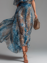 Wild - Long chiffon dress with leopard print and bare shoulders | The Bellemont Sisters Australia