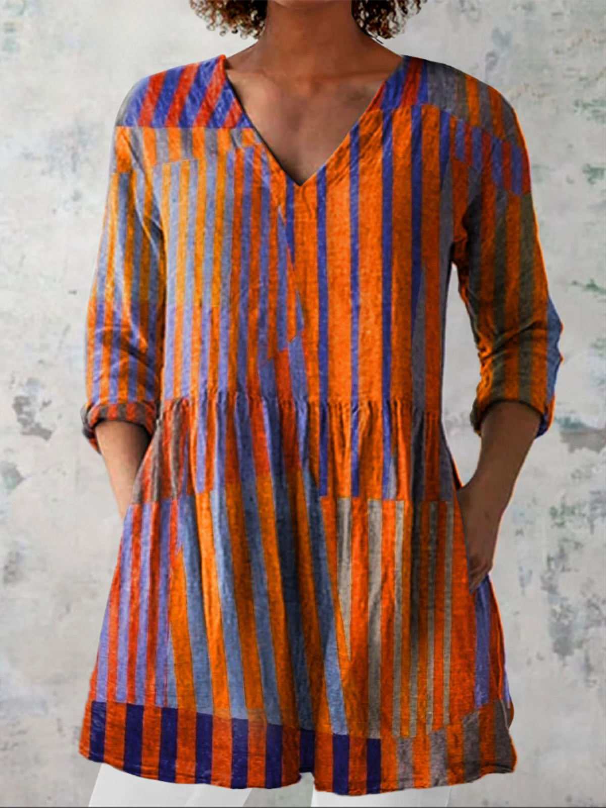Nadia | Long Blouse with V-Neck – Orange | The Bellemont Sisters Australia