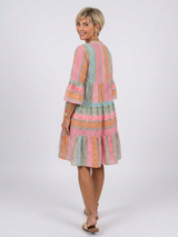 Maelle | Geometric Print V Neck Tiered Knee Length Dress | The Bellemont Sisters Australia